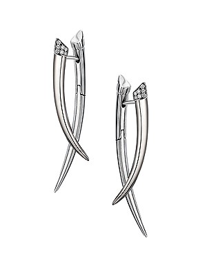 Shaun Leane Silver Diamond Crossover Earrings
